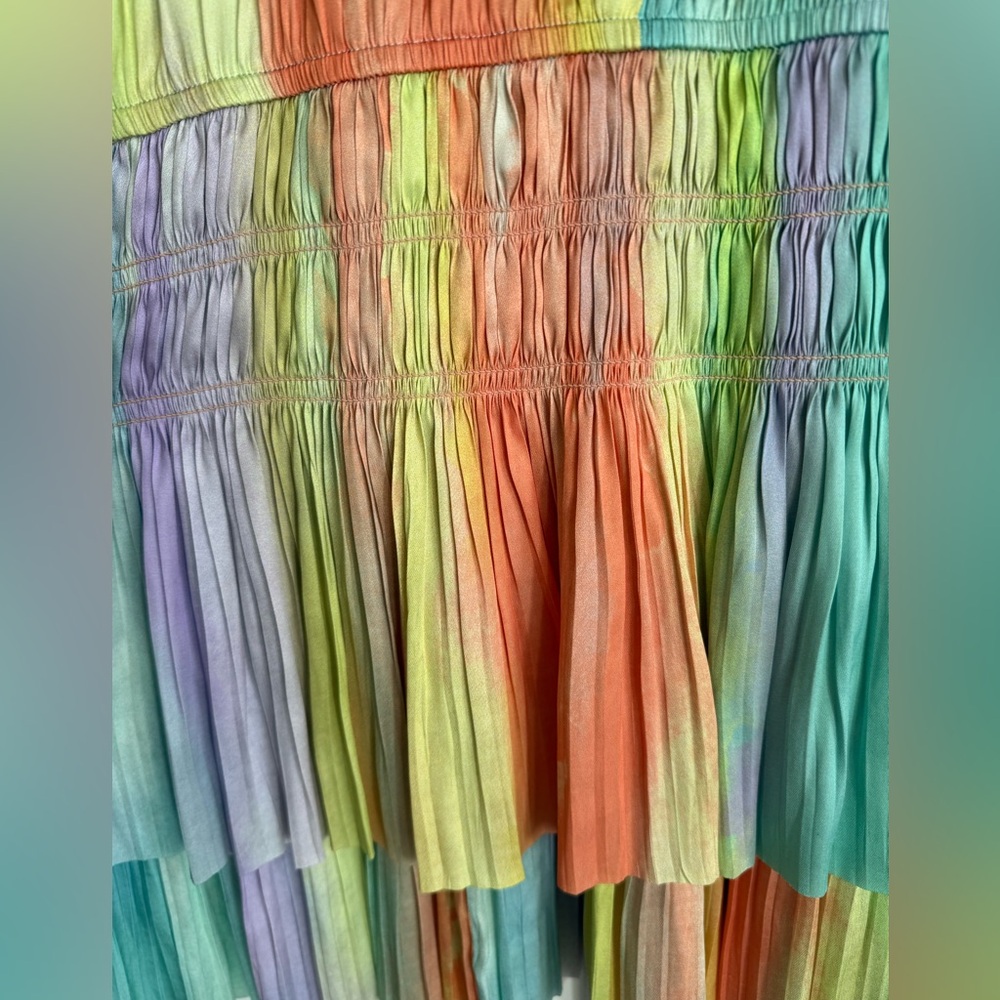 Current Air Los Angeles Cara Pleated Mini Dress Rainbow ๐ Tiered Drop Waist L - Picture 11 of 15